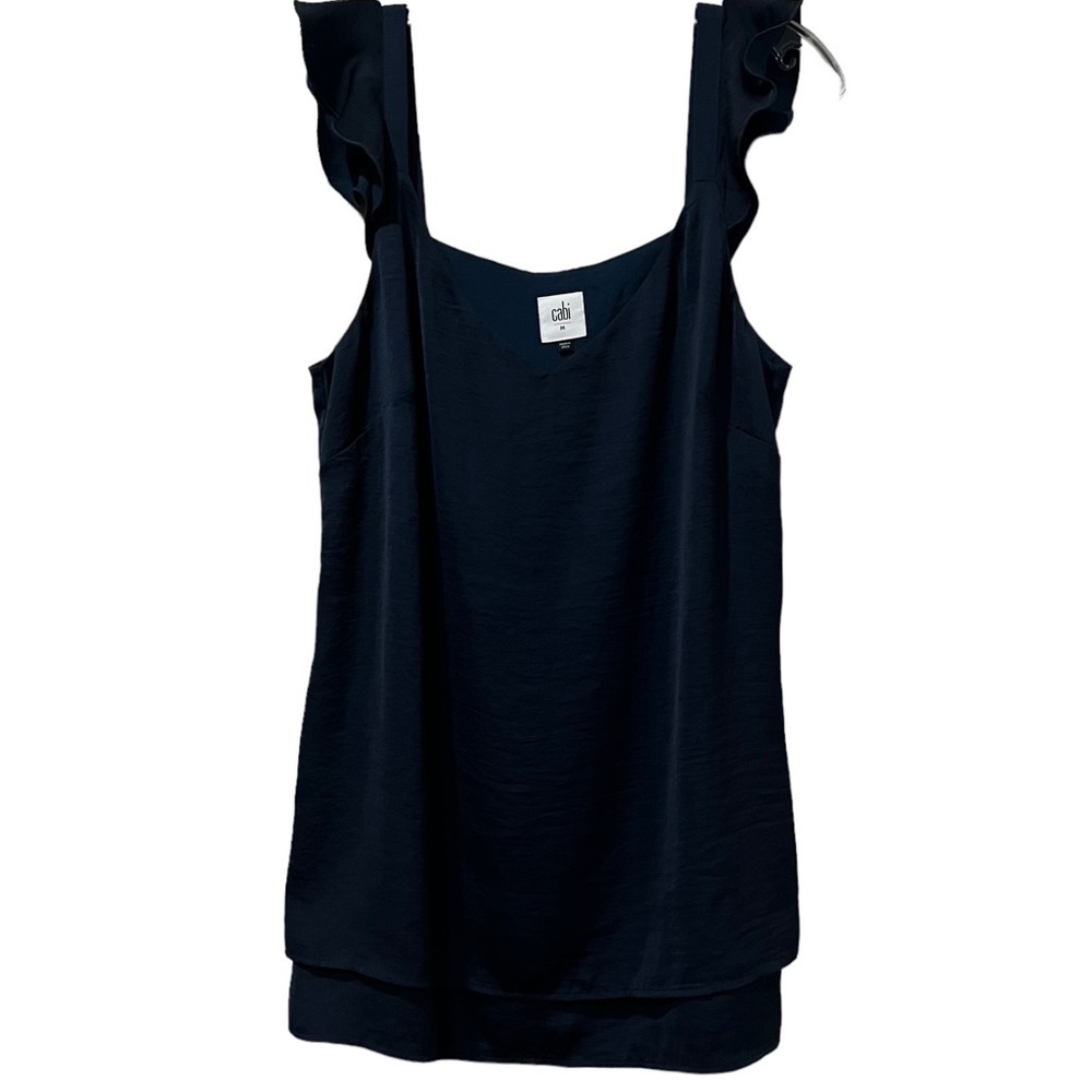 CAbi Navy Ruffle Strap Sleeveless Blouse